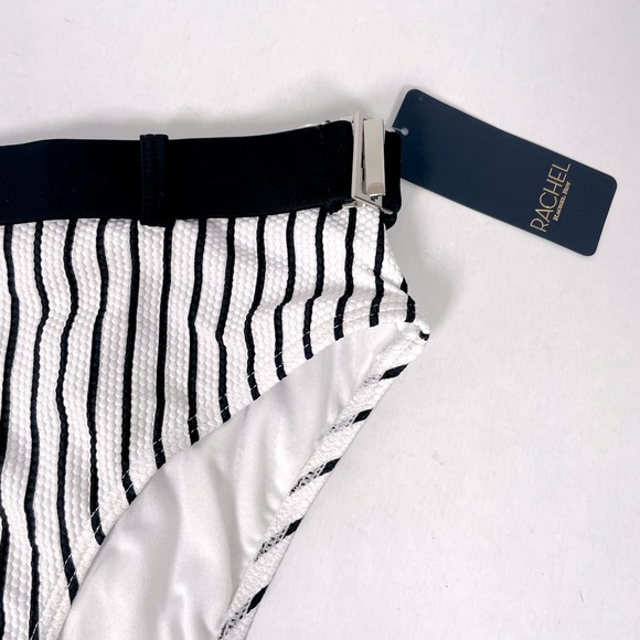 High Waisted Swim Bottoms Size Small Black and White Stripes Belted - Picture 2 of 4